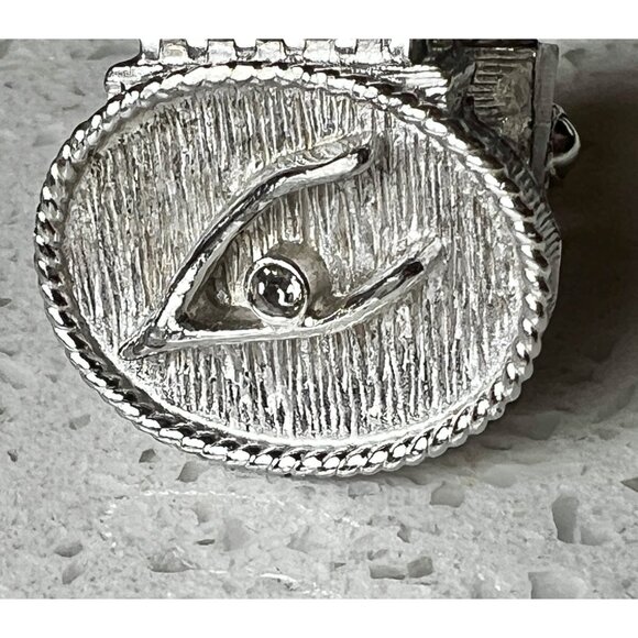 Vintage Swank Silver-Tone Oval Wishbone Cufflinks Rhinestone Accent - Picture 5 of 11